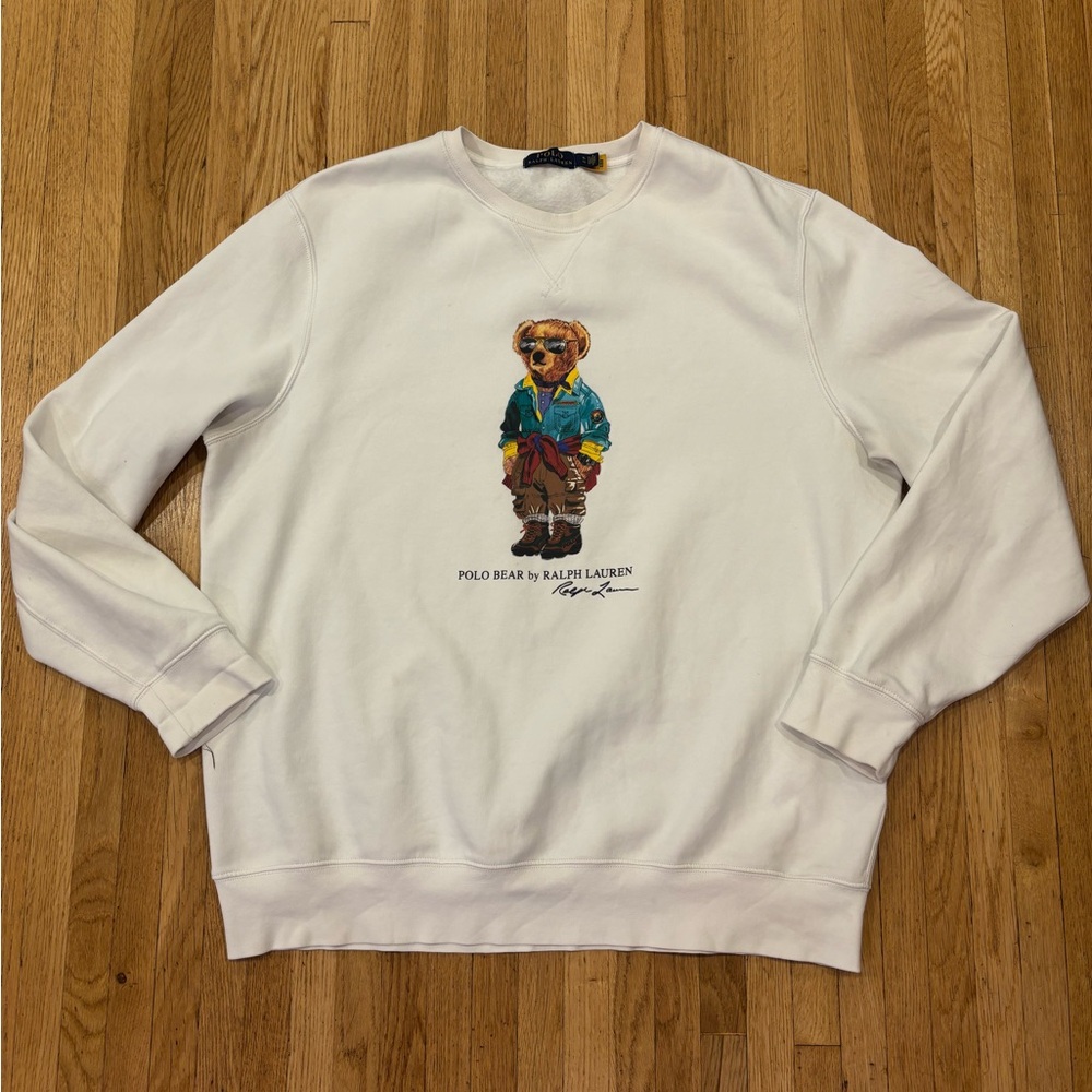 Polo Ralph Lauren Mens Crewneck Sweatshirt Polo Bear Preowned White XL